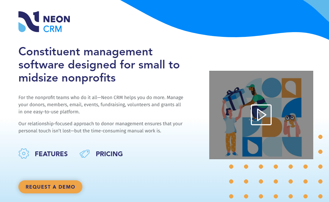 This is the webpage for Neon CRM, a donor database solution.