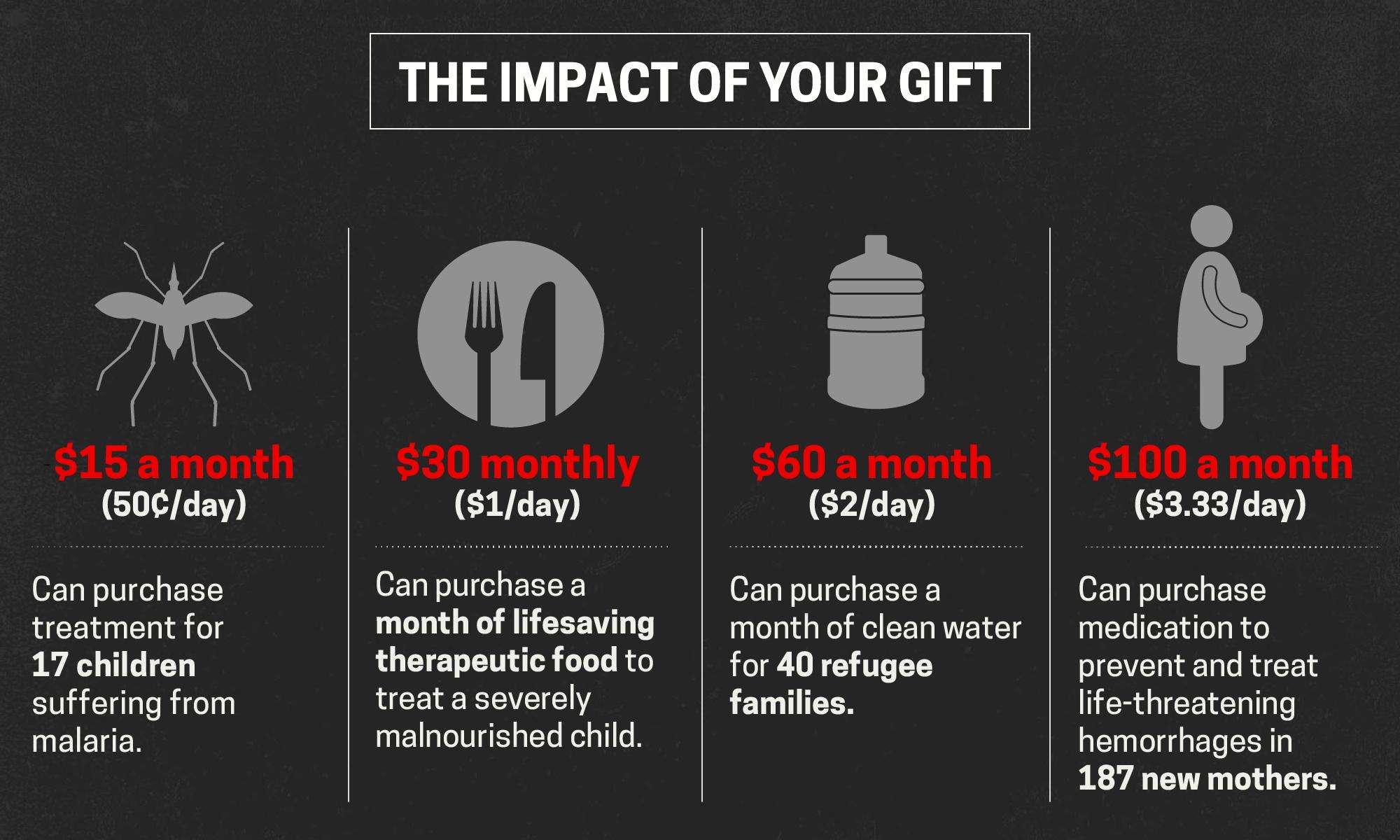 This graphic succinctly explains the impact of the Doctors Without Borders monthly giving program.